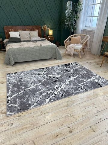 Низьковорсовий килим Vinton, чорний з сірим та білим, 80x150 А164 фото