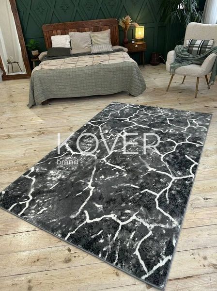 Низьковорсовий килим Lava Grey, 80х150, темно-сірий з білим А601 фото