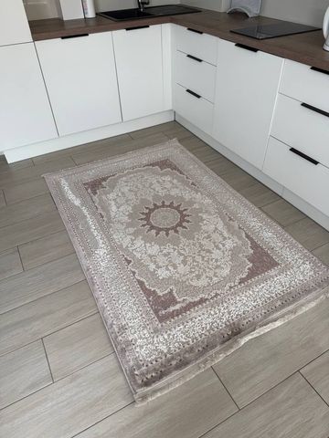 Низьковорсовий килим Auralisse бежево-пудровий з класичним орнаментом, 60х110, овальний А914 фото